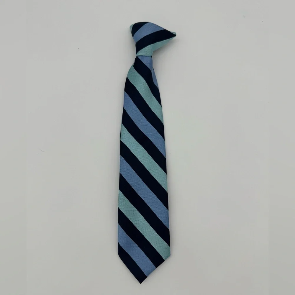 Boys Clip on dressy neck tie striped blue classic wedding outfit kids size